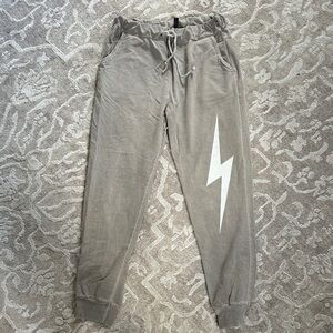 Women's Taupe Joggers with White Lightning Bolt